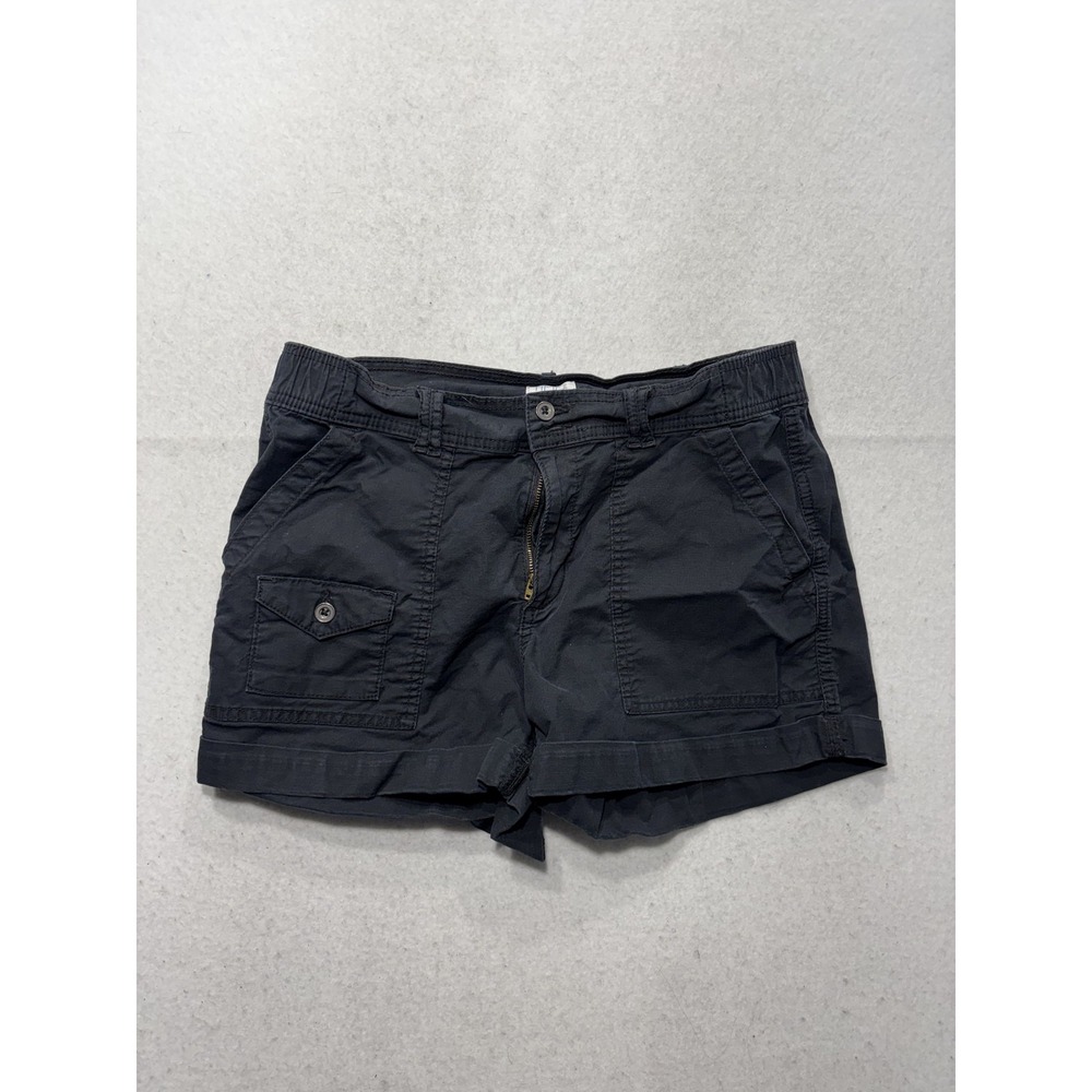 Time And Tru Shorts Womens 10 Black Cargo Twill 4" Inseam Cuffed Casual Summer